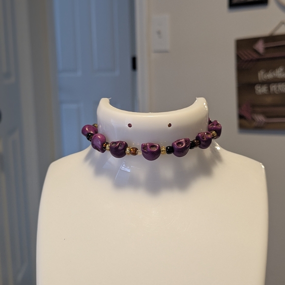 Purple Skull Beaded Stretch Bracelet - Picture 3 of 4